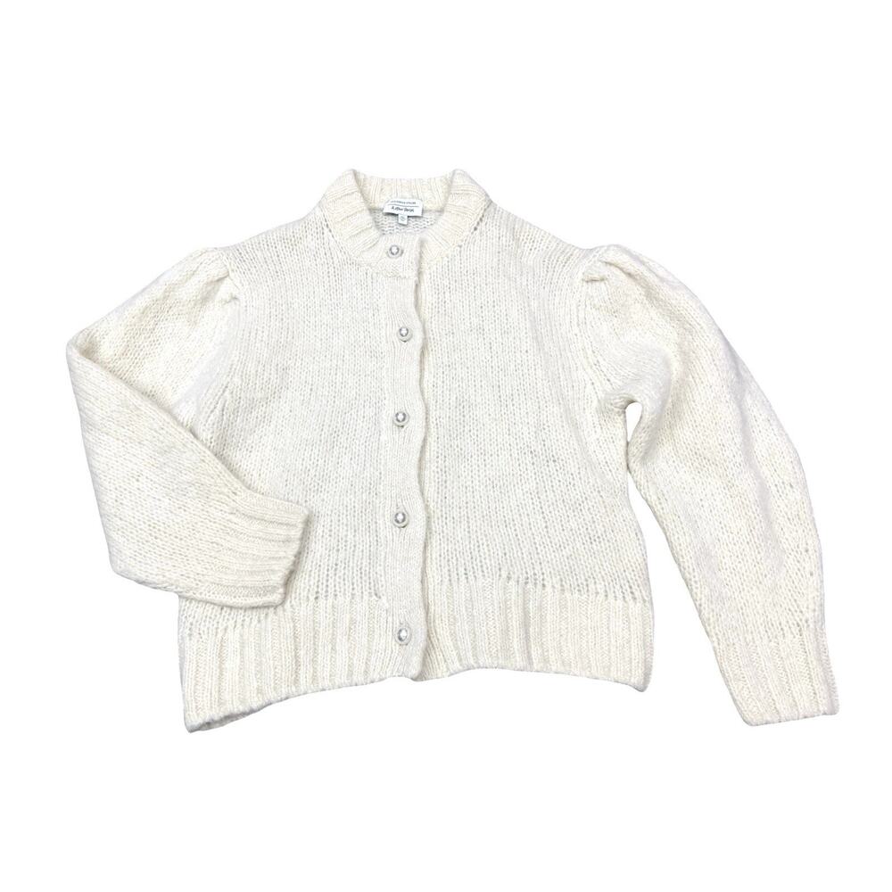 & Other Stories Cream Pearl-Button Puff Sleeve Cardigan - Picture 3 of 7